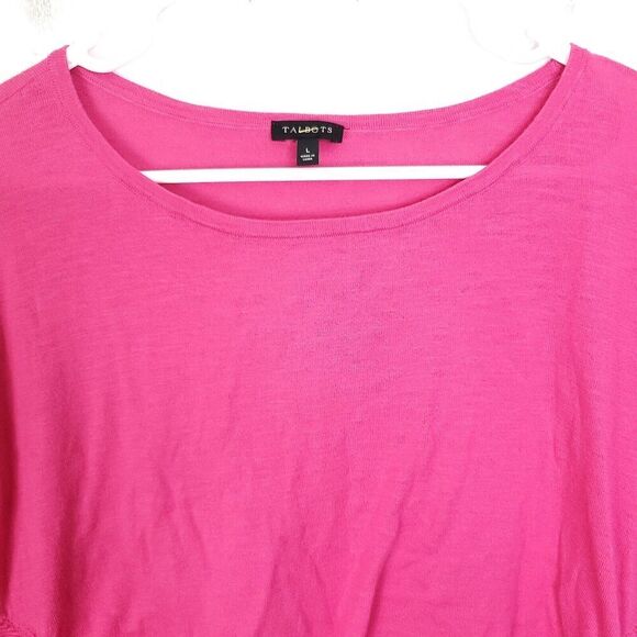 Talbots Top Womens L Sweater Knit Button Hems Pink 3/4 Sleeve Wide Neck - Picture 3 of 8
